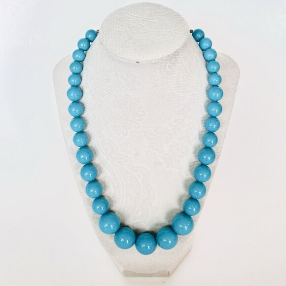 VTG Turquoise Large Long Bubble Gum Bead Blue Chunky 22" Costume Necklace Estate - Picture 4 of 7